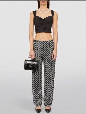 The Kooples Black Chain Print Silky Straight Leg Trousers Pants FR 1